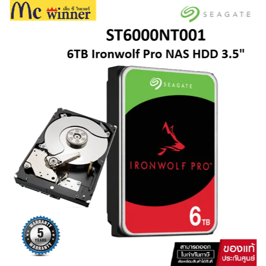 6 TB 3.5 INCH HDD (ฮาร์ดดิสก์ 3.5 นิ้ว) SEAGATE IRONWOLF PRO - 7200RPM SATA3 (ST6000NT001)