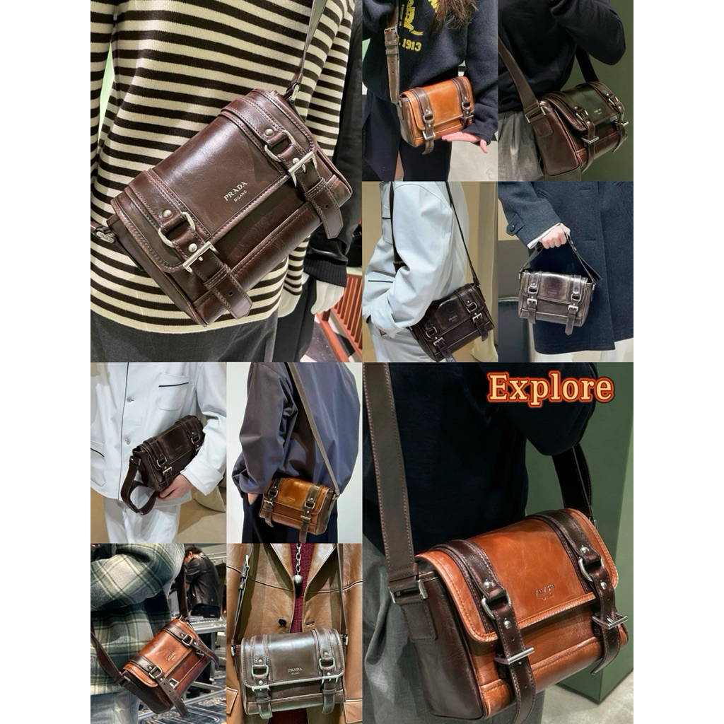 🧡 ของแท้ 100% PRDA Explore SS25 วัสดุหนังกระเป๋าสะพายไหล่ข้างหนึ่ง 👜