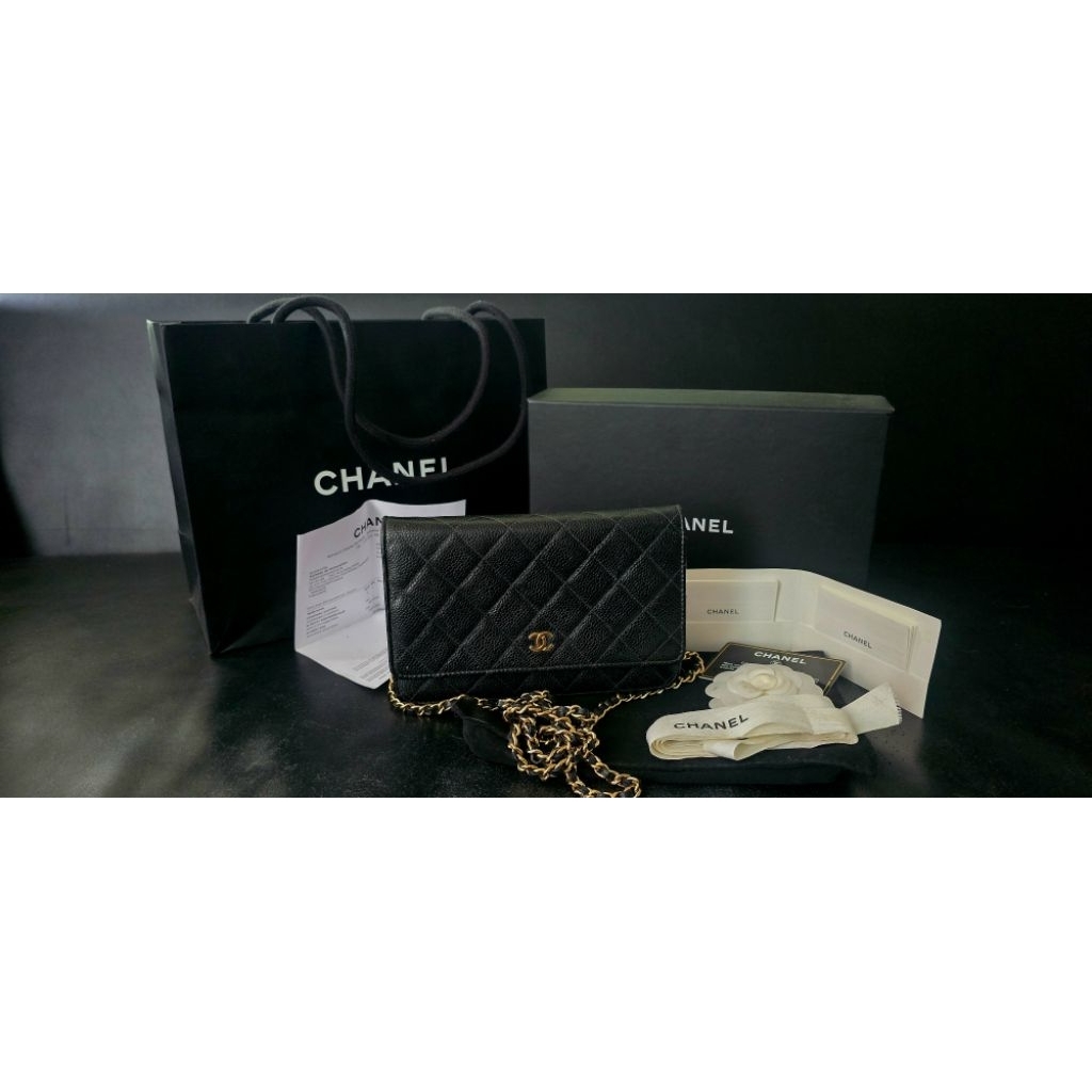 #กระเป๋าChanel Woc Black Caviar holo28 full set อุปกรณ์ครบเซ็ทใบตัวเสร็จตัวจริง กระดุมแม่เหล็กรุ่นให