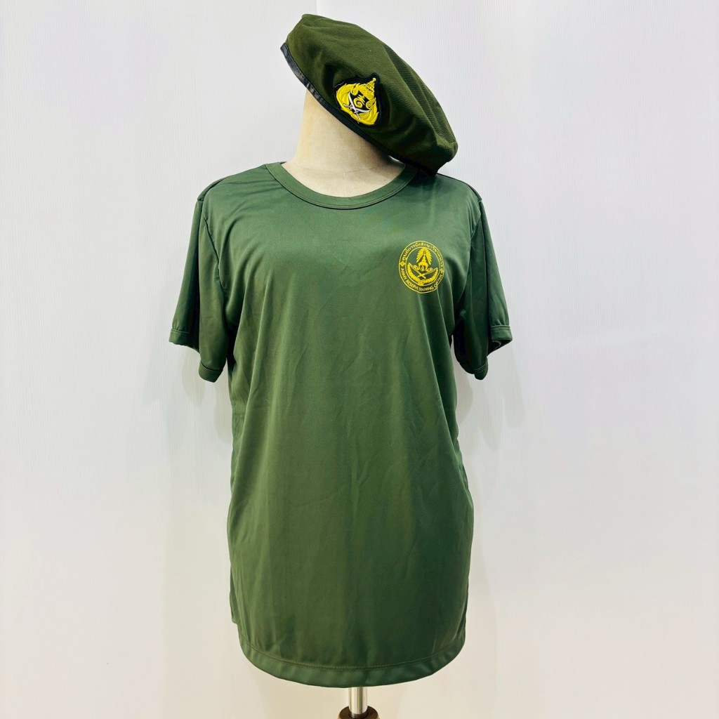 เสื้อรด. เสื้อนักศึกษาวิชาทหาร เสื้อยืด คอกลม สีเขียวขี้ม้า เลือกไซส์ได้ เสื้อสกรีน นศท.