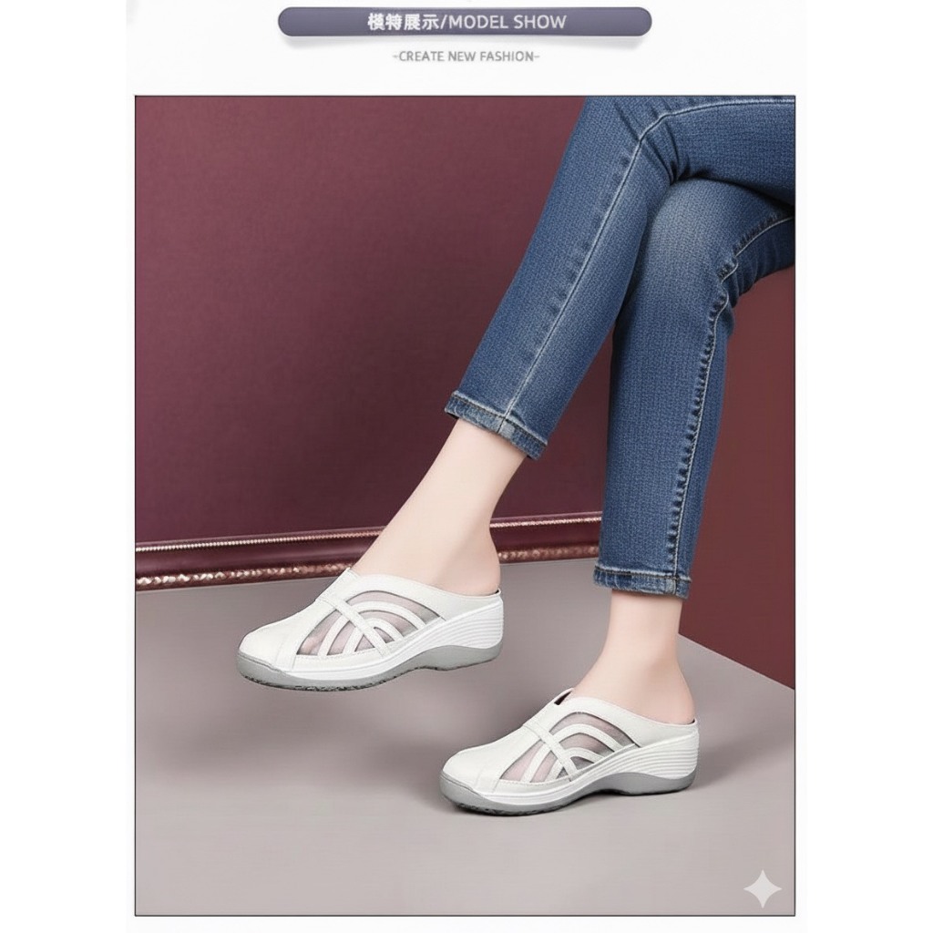 Shoes I amm B34 **ร้านจริงส่งตรงจากนครนายก** รองเท้าสุขภาพสวมหัวมน เปิดส้นซีทรู น้ำหนักเบา ซัพพอร์ตการเดินสบาย - รูปที่ 6