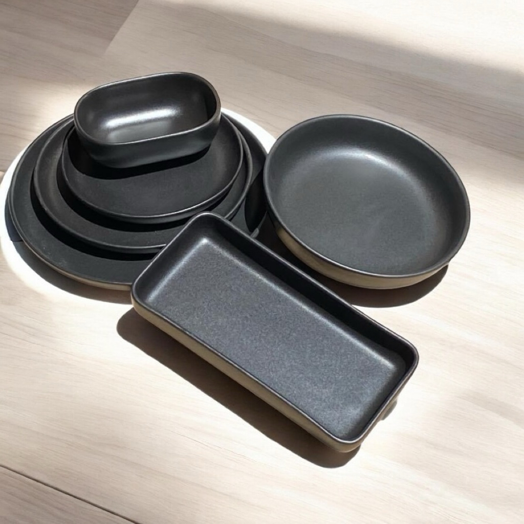 ชุดจานยกขอบสีดำ6ชิ้น