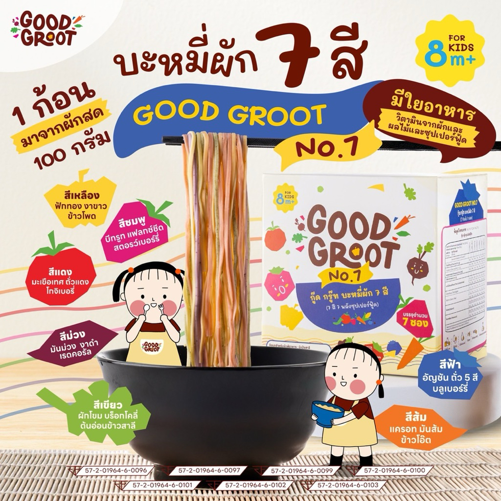 GOODGROOT NO.7 (บะหมี่ผักผสมซุปเปอร์ฟู้ด 7 สี 7 ก้อน) แพค 7 ก้อน ราคา ถูกที่สุด ดีลบีเคเค แกลเลอรีภาพที่ 2