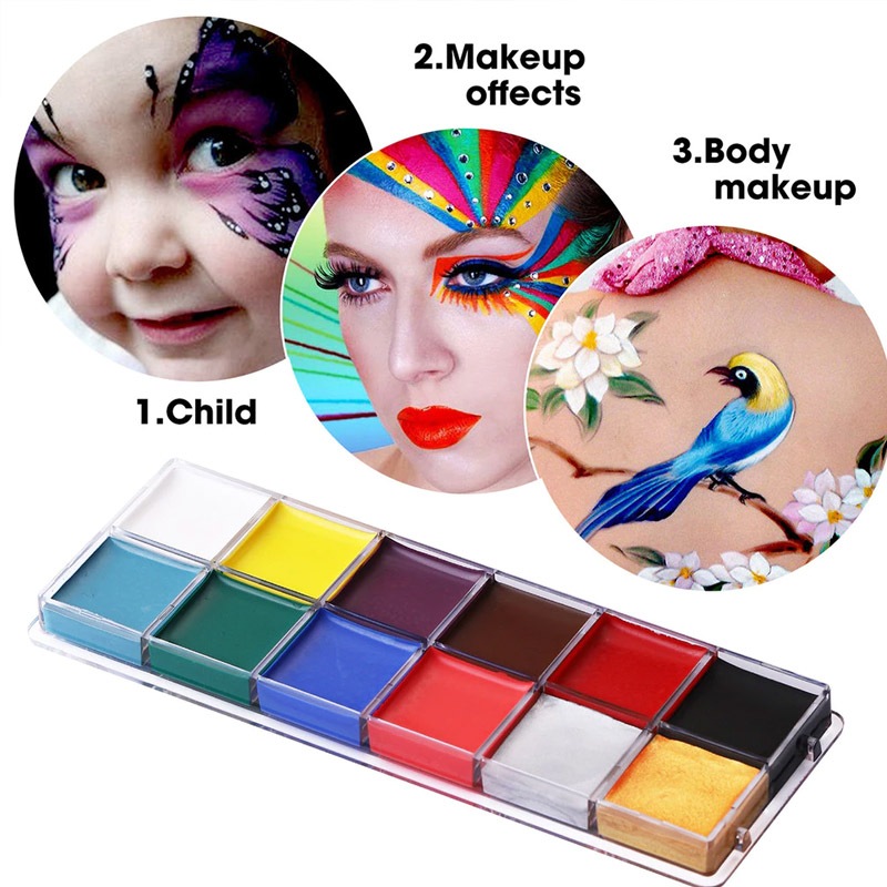 สีเพ้นท์หน้า สีทาหน้าและร่างกาย สีสันสดใส สีทาหน้า มี12สี สีทาตัวเรืองแสง ล้างเครื่องสำอางออกง่าย