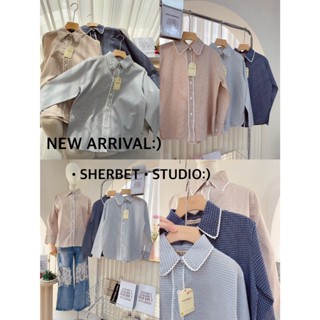 ป้าย Sherbet เสื้อเชิ้ตแขนยาวลายสก็อตแต่งลูกไม้ขาว อก 41 นิ้…