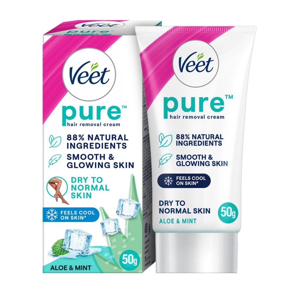 Veet Pure Hair Removal Cream Dry to Normal Skin with Organic Aloe Vera & Mint Extracts 30 g (Dry to Normal)