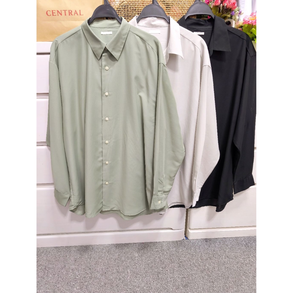 GU เสื้อเชิ้ตแขนยาว ทรงโอเวอร์ไซส์ หญิง,ชาย ใส่ได้