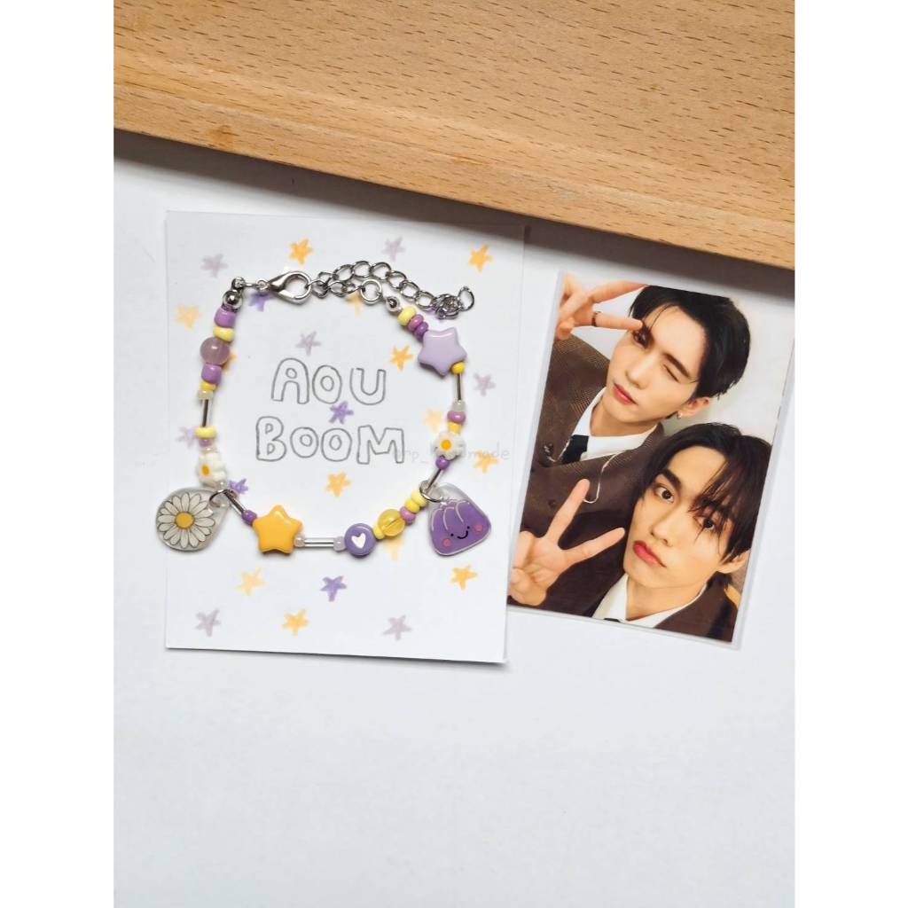 AOUBOOM กำไลลูกปัด กำไลตะขอเพิ่มโซ่ปรับขนาด จี้วาดมือ โทนสีอ้างอิงCERI (เซรี่)