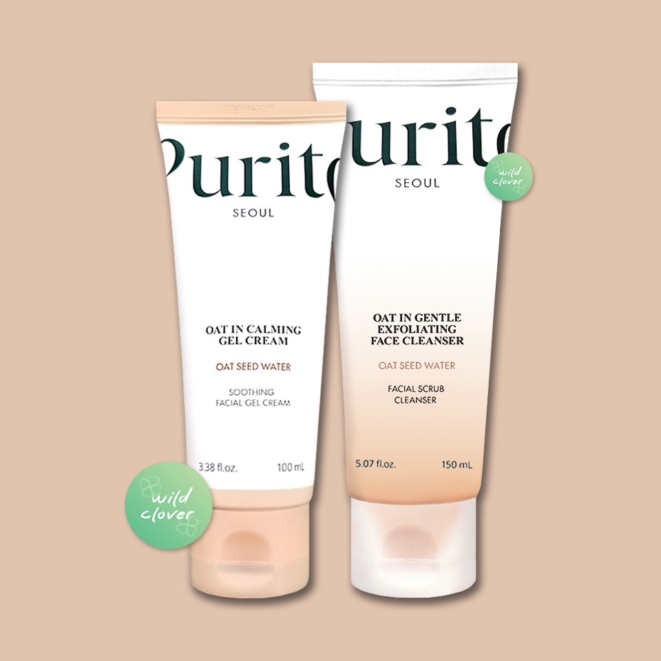 🍀 PURITO : แท้สแกนได้ exp.2028 oat in calming gel cream 100ml, oat exfoliating face cleanser 150ml