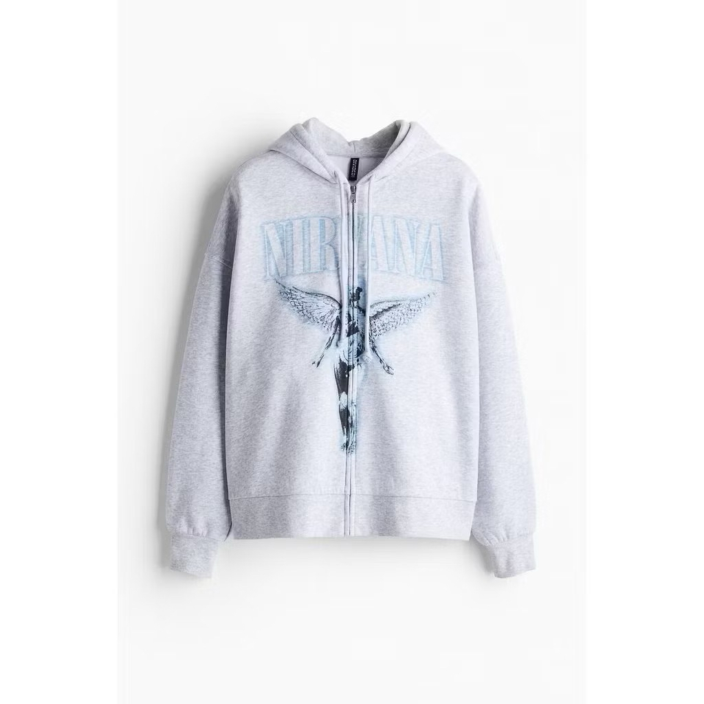 ส่งต่อ🎀XS H&M เสื้อฮู้ดซิป ผู้หญิง (NIRVANA)