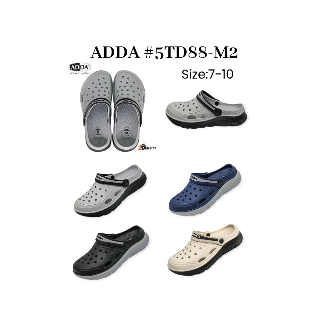 ADDA รองเท้าแบบสวมหัวโต มีสายรัดส้น 2Density รุ่น5TD88-M2 Size:UK7(40)-UK10(44) เหมาะกับผู้ชาย *พร้อ