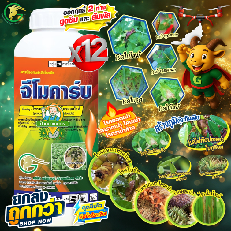 จีโมคาร์บ 1 ลิตร ‼️ยกลัง 12 ขวด‼️ กำจัดโรครากเน่า โคนเน่า ไฟทอปธอรา ตากบ ตาเสื้อในเผือก โพรพาโมคาร์บ