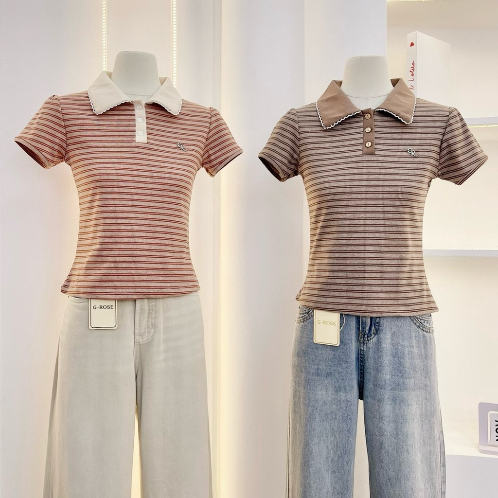 G-rose รวมเสื้อโปโลแขนสั้น กระดุมหน้า ผ้าพรีเมียม