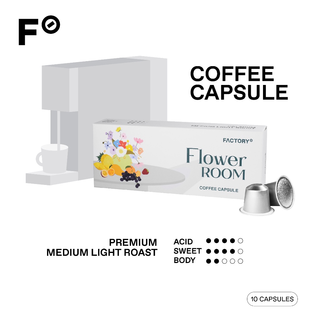กาแฟแคปซูล Flower Room (พรีเมี่ยม) สำหรับเครื่องระบบ Nespresso | Capsule (10 แคปซูล) | Factory Coffee