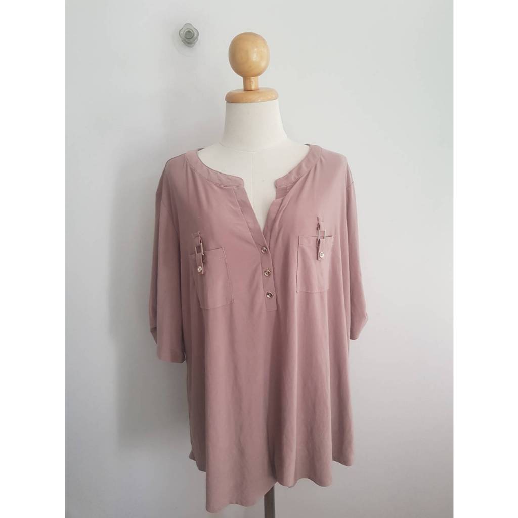 BRB-16เสื้อโพลียืดคอจีนแต่งช่วงกระเป๋าสีนู้ด Per Seption Women 3X 56/28