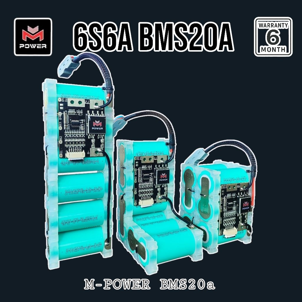 แบตลำโพงบลูทูธDIY 21.9V 6S6A 6,000mAh(6.3Ah) BMS M-Power 19.2-21.9VBMS20A คัดค่าIR แบตลำโพงบลูทูธDIY