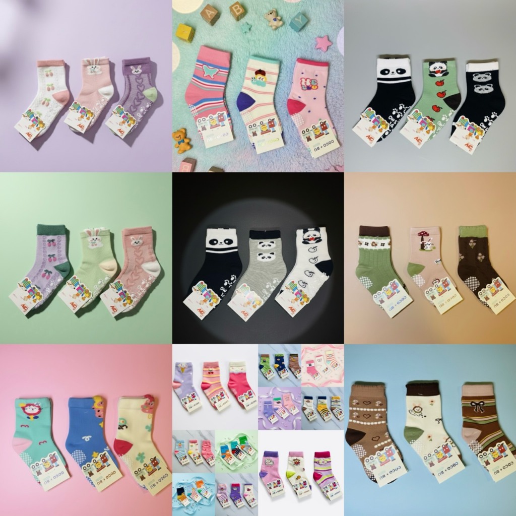 ถุงเท้าน่ารัก เด็กเล็ก (เซ็ท3คู่) (อายุ 2-5 ปี) ไซส์ 14-16cm. (กันลื่น) COCO - OW