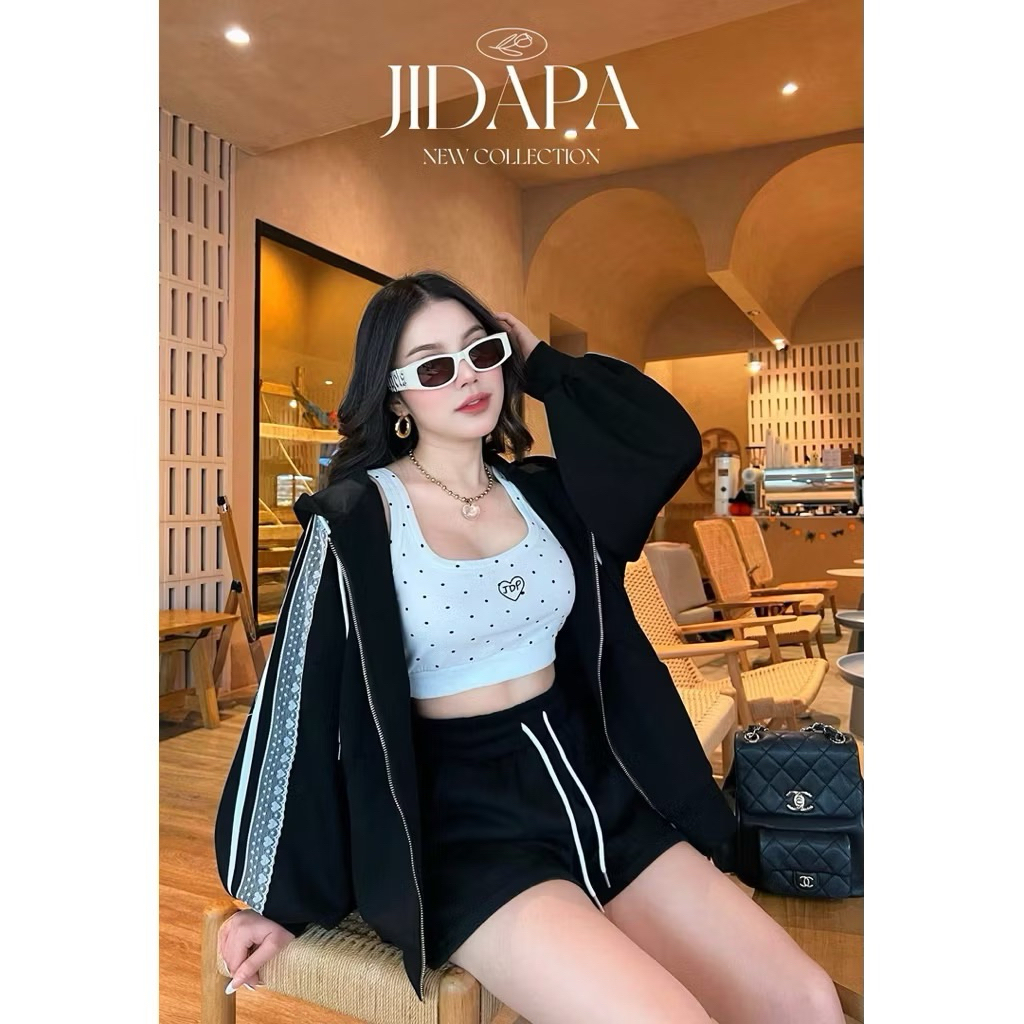 A244(Size M) ป้าย 𝐉𝐈𝐃𝐀𝐏𝐀 𝐒𝐓𝐘𝐋𝐄 ชุดเซตวอร์ม 3 ชิ้น เซตสปอร์ตลำลอง ชุดวอร์มจิดาภา ชุดแนวสปอร์ตชุดเที่ย