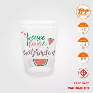 TPP (ยกลัง) แก้วพลาสติก 32oz พิมพ์ลาย ปาก 116 มม. 1,000 ใบ PP