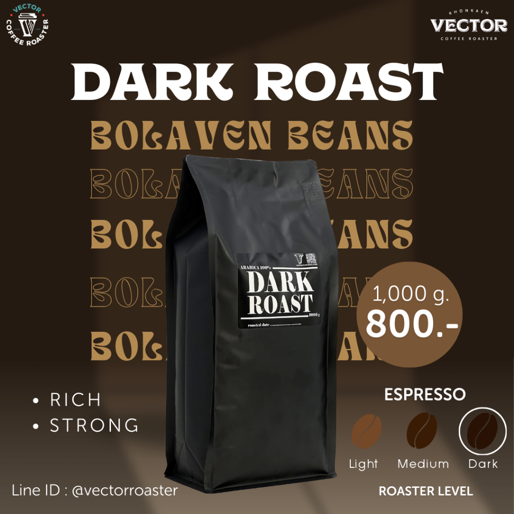 VECTOR : เมล็ดกาแฟคั่วเข้ม 1 กก (Dark roast) อราบิก้า 100% เกรดพรีเมี่ยม