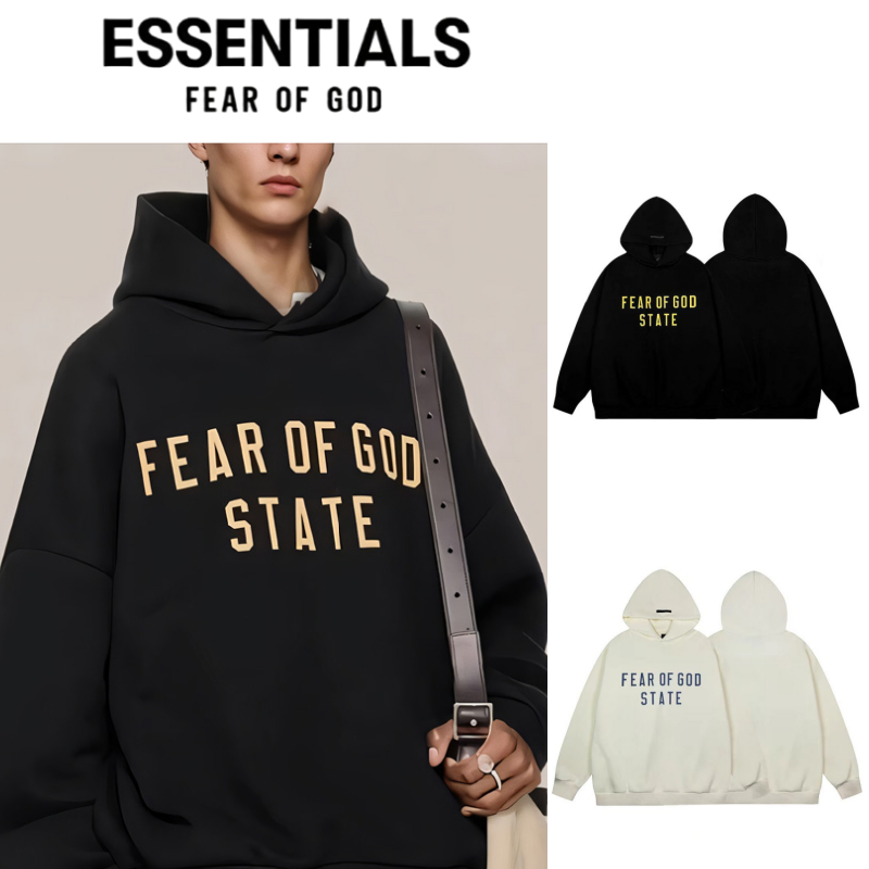 Essentials』Fear of God Essentials  Hoodie ฤดู 9  2024 เสื้อฮู้ด Logo กำมะหยี่ โอเวอร์ไซส์ สำหรับคู่ร