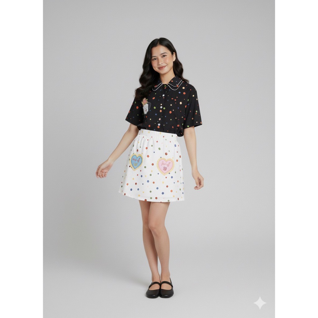 เสื้อคอปกผู้หญิง ลายจุดน้องหมา (สีดำ) - Pawty Time Collection