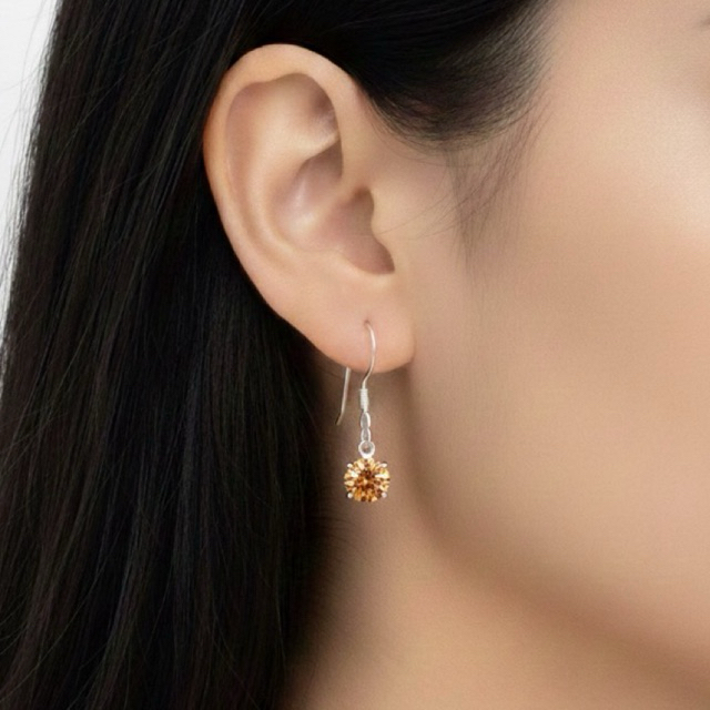 Elegant Brown Solitaire Gemstone Drop Earrings Minimalist Silver Hook Jewelry