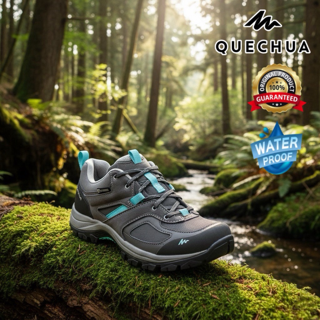 รองเท้าเดินป่ากันน้ำสำหรับผู้หญิง “มีไซส์ 36-41” รุ่น MH100 (สีเทา/ฟ้า) QUECHUA