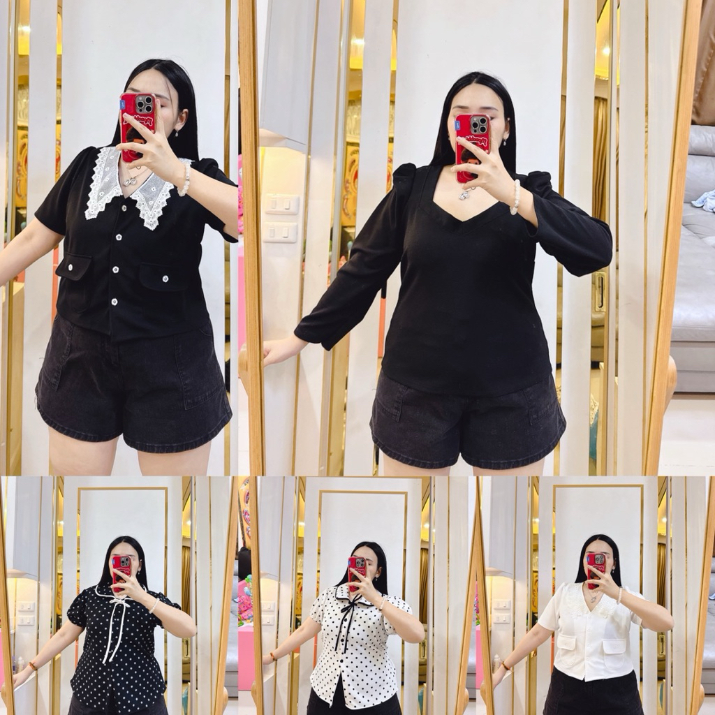 N50-S2H1❤️ เสื้อคอปกลูกไม้ ขนาดของชุด อก42-50