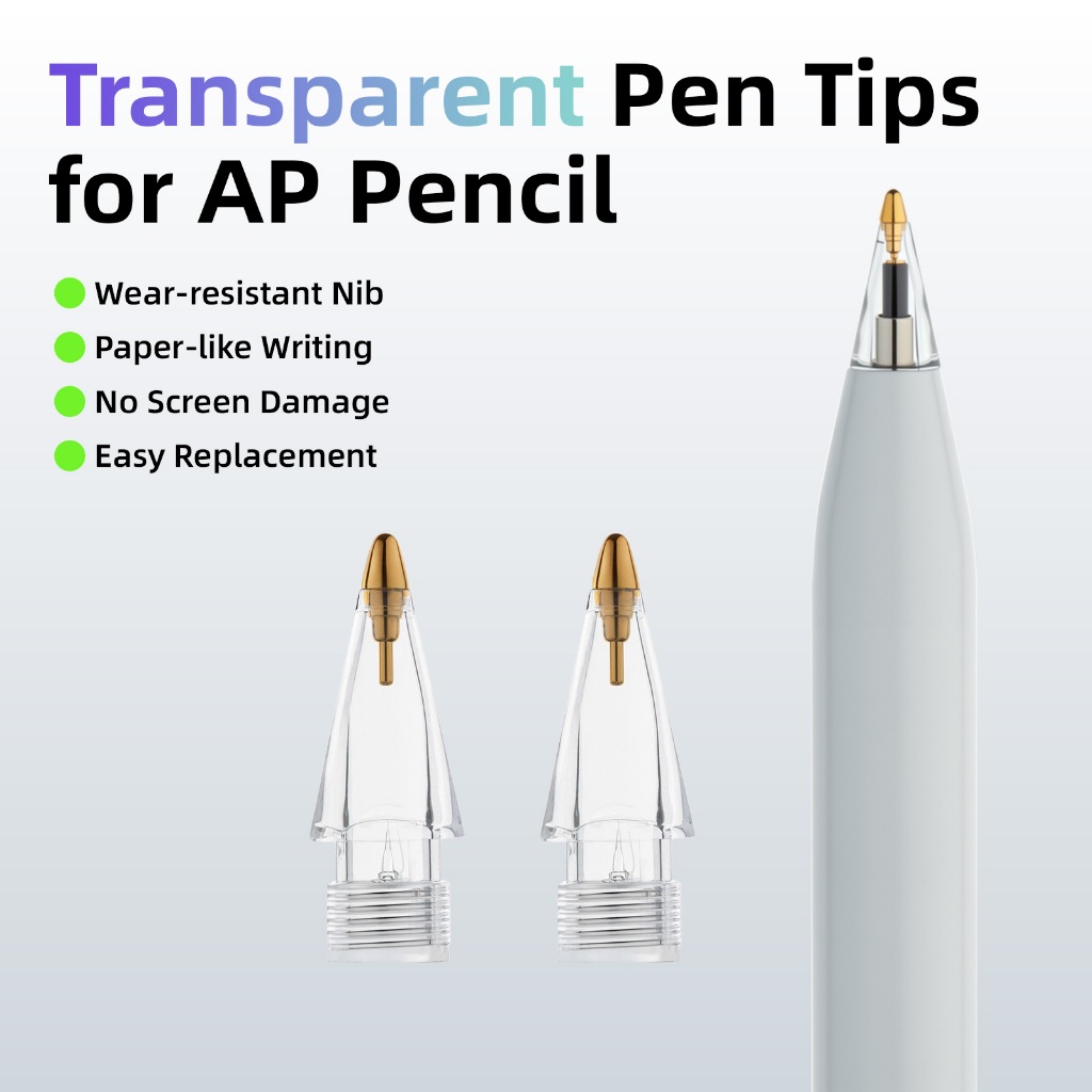 Transparent Pen Tips for Pencil Pro/USB-C/1st/2nd  Gold-plated Probe Exposed 1.9mm