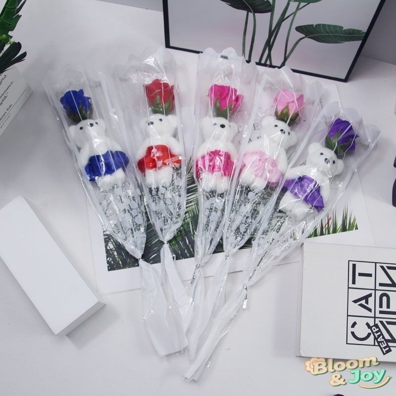 ของขวัญวันแม่ วันวาเลนไทน์ วันครู: ดอกกุหลาบประดิษฐ์รูปหมีขนาด 40 ซม. ราคา ถูกที่สุด ดีลบีเคเค แกลเลอรีภาพที่ 5