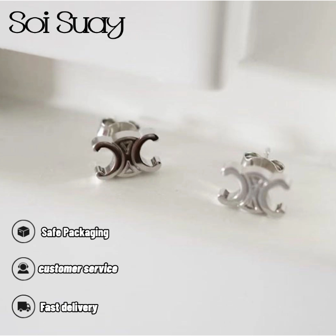 ต่างหูสตั๊ดทองเหลืองโลโก้ Celine