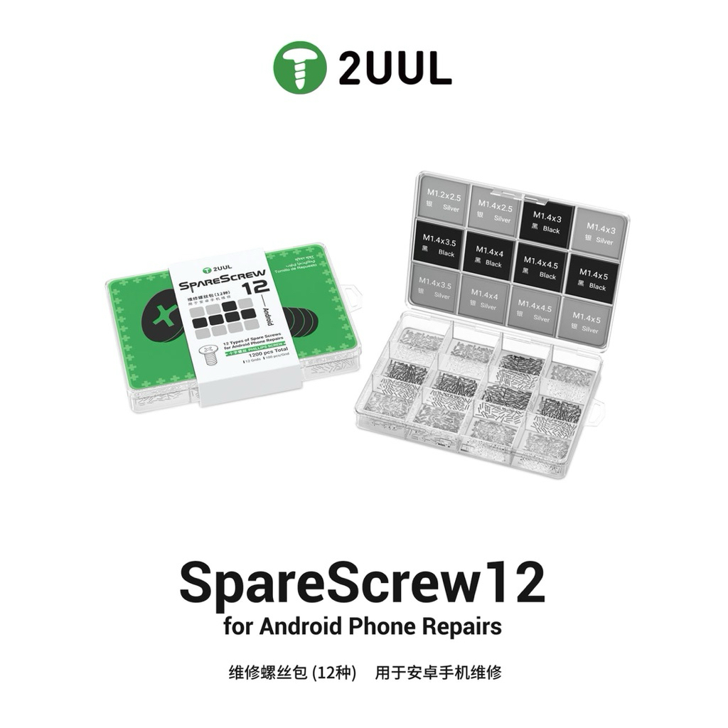2UUL SC12 ชุดสกรูซ่อมสกรูสํารอง12 (12 ประเภท) สําหรับซ่อมโทรศัพท์ Android สําหรับเครื่องมือซ่อมแซมการจัดเก็บและองค์กร