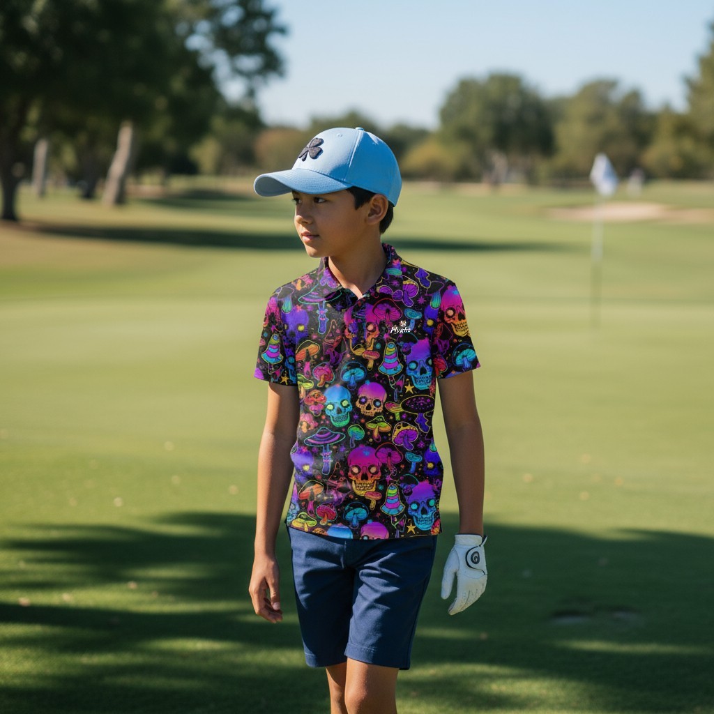 เสื้อกอล์ฟเด็ก Flyght Kid Polo Golf Shirt Fantastical Mushroom