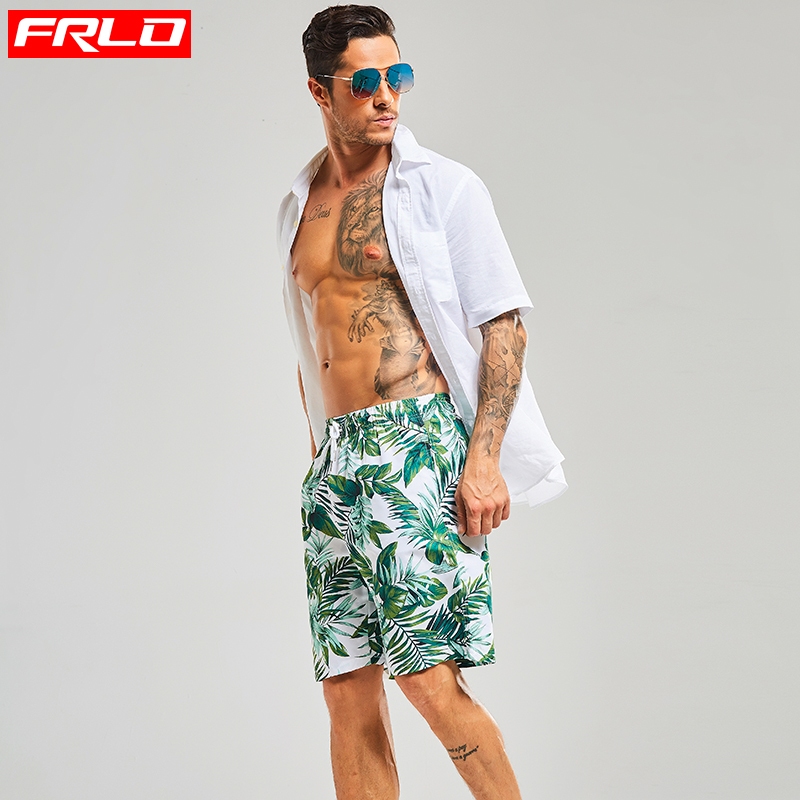 FRLO กางเกงขาสั้นชายหาดผู้ชาย กางเกงขาสั้นลำลอง แห้งเร็ว กางเกงขาสั้น เอวยางยืด A003