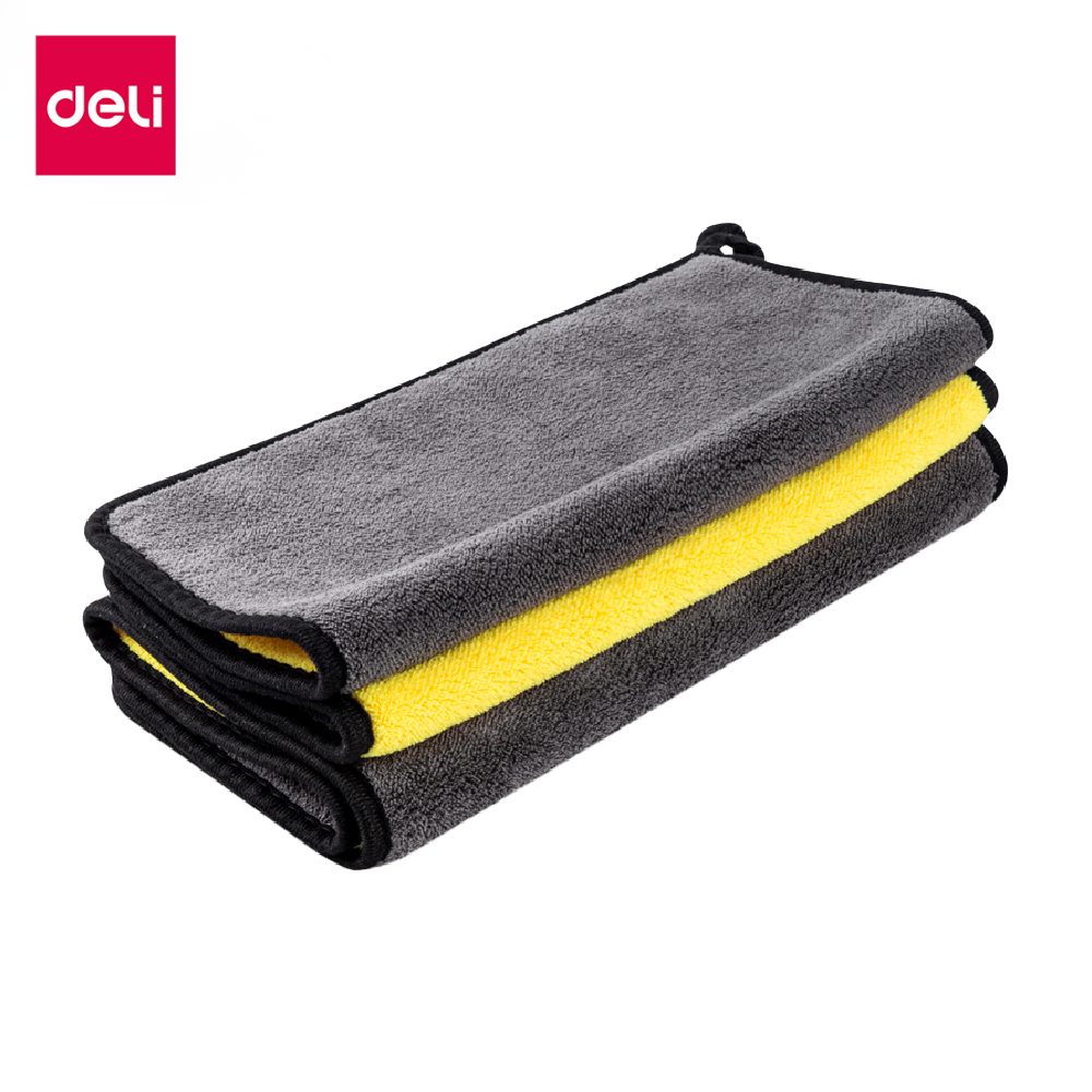 Deli ผ้าเช็ดรถ ผ้าเช็ดรถไมโครไฟเบอร์ 3 ชิ้น ดูดซับน้ำได้ดี วัสดุไมโครไฟเบอร์ แห้งไว Microfiber Towel