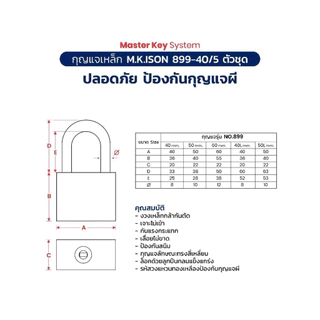 กุญแจ ISON ระบบคีย์ไลค์40mm.(8ตัว/10ตัวชุด) รุ่น877และ899
