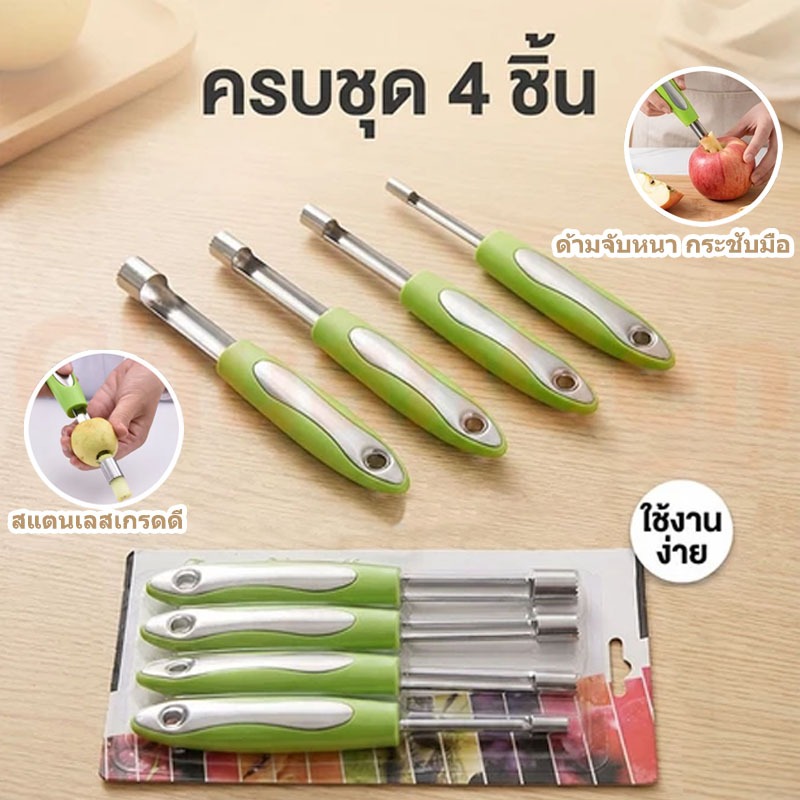 ชุดที่เจาะเมล็ดผลไม้ (1ชุดมี4ชิ้น) สแตนเลสแท้ เอาตะแก้ออกง่ายเร็ว ทันใจ ที่เจาะเมล็ดผลไม้