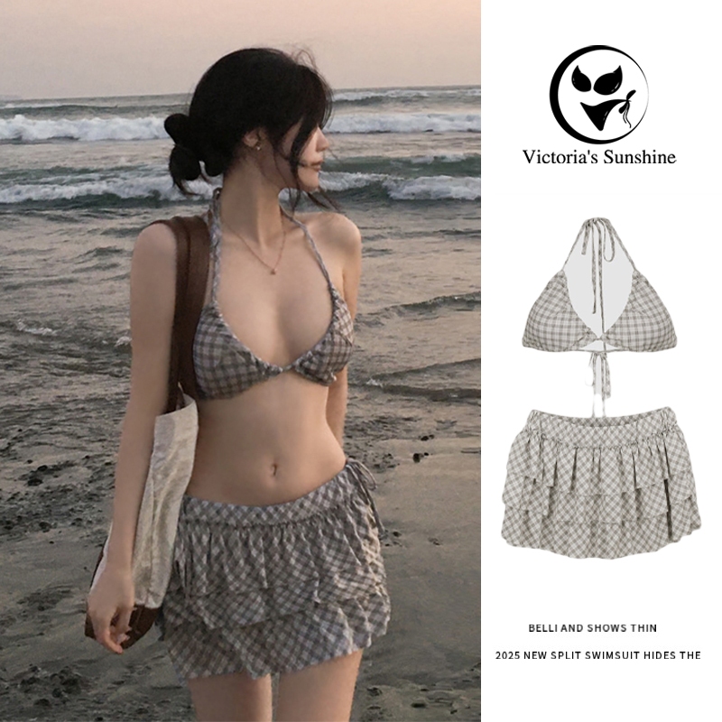 Victoria's ชุดว่ายน้ำ bikini บิกินี่ 3 ชิ้น ลายสก็อต สไตล์เซ็กซี่#1081