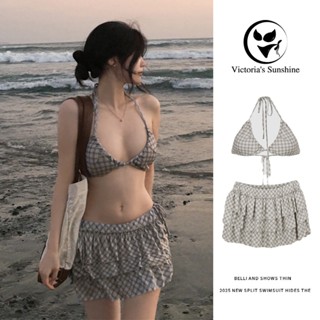 Victoria's ชุดว่ายน้ำ bikini บิกินี่ 3 ชิ้น ลายสก็อต สไตล์เซ…