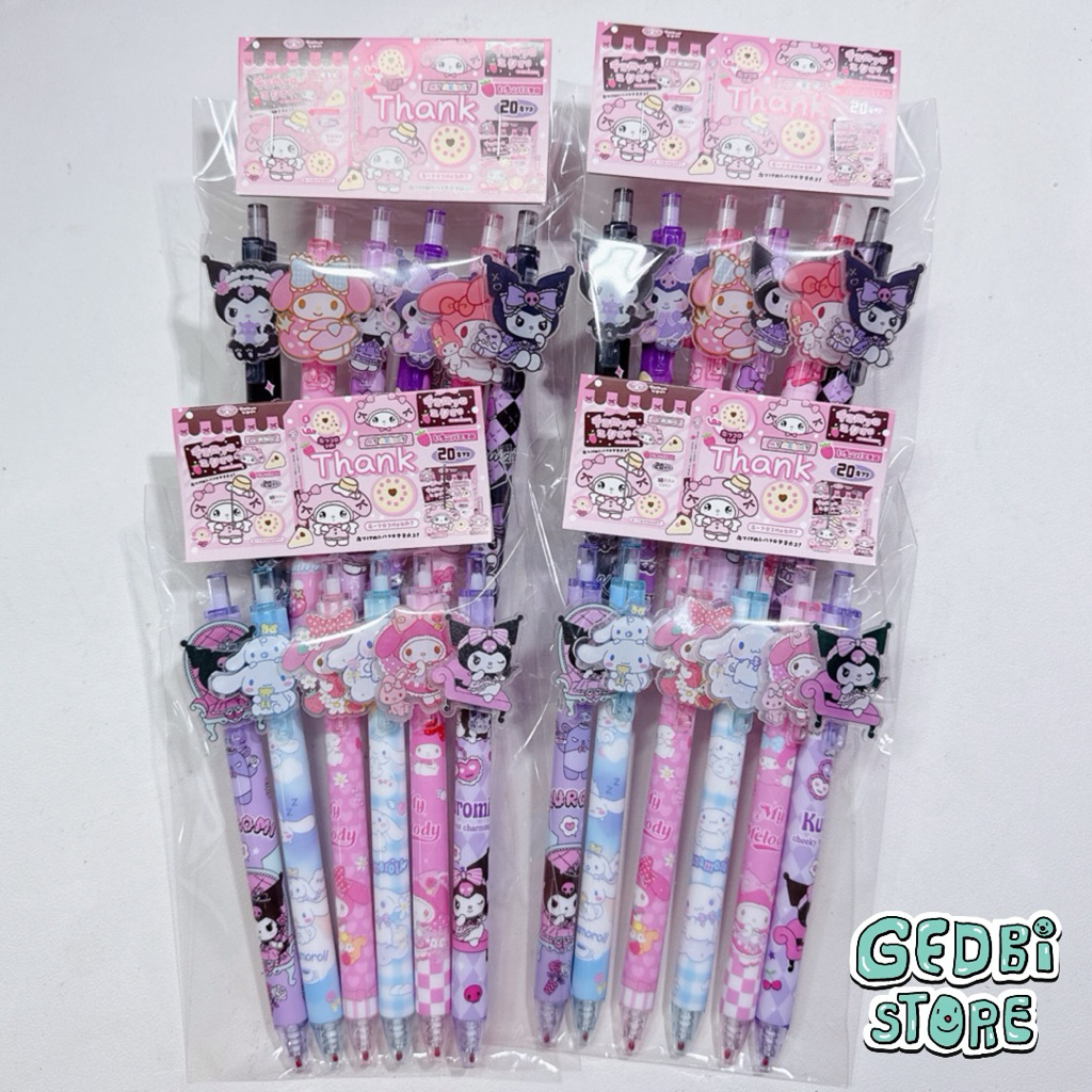 (พร้อมส่ง) ปากกาเจลสีน้ำเงิน หัว0.5mm Sanrio 1แพ็ค/6แท่ง