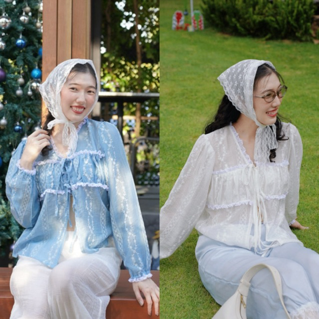 Anna Top เสื้อแขนยาวผ้าบางเบา ลายลูกไม้ละเอียด สไตล์หวานแต่งลูกไม้ทั้งตัว ใส่ง่ายมาก