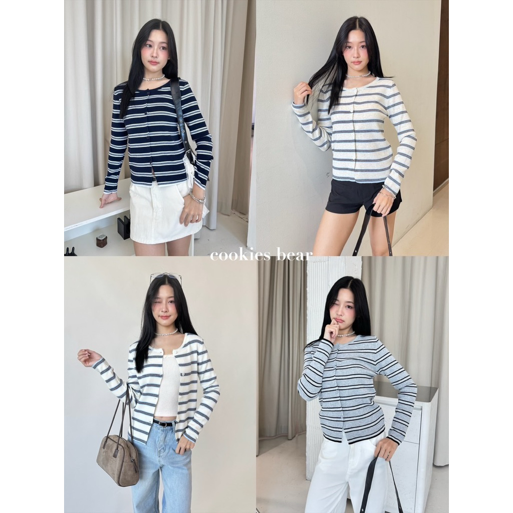 Cookies Bare เสื้อคลุม Cardigan ไหมพรมนุ่ม ไม่หนา ลายทาง