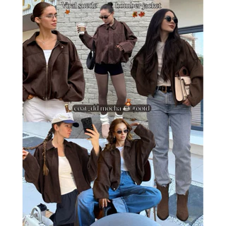 DD(no.143)✰”☕️Mocha&Matcha🍵viral Suede bomber jacket*٭🍂🧺เสื้อแจ็คเก็ตผ้าหนังกลับ ชุดไวรอลฮิตแห่งปีที่สาวเทสดีต้องมี𓍯🤎✰