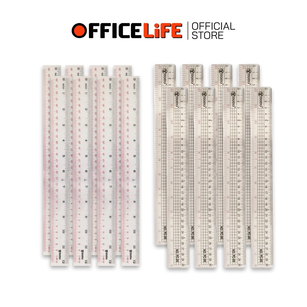 TOTO (โตโต้) ไม้บรรทัดพลาสติก ขนาด 12 นิ้ว 30 cm แบบแข็ง / แบบอ่อน ( 36 ชิ้น / กล่อง )