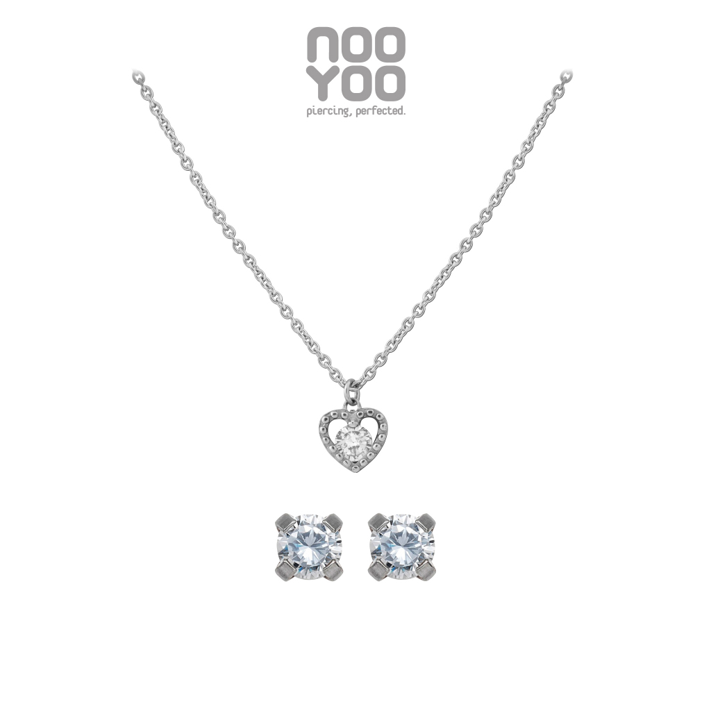 NooYoo เซ็ตสร้อยคอและต่างหูสำหรับผิวแพ้ง่าย Lovely Bloom Set Surgical Steel