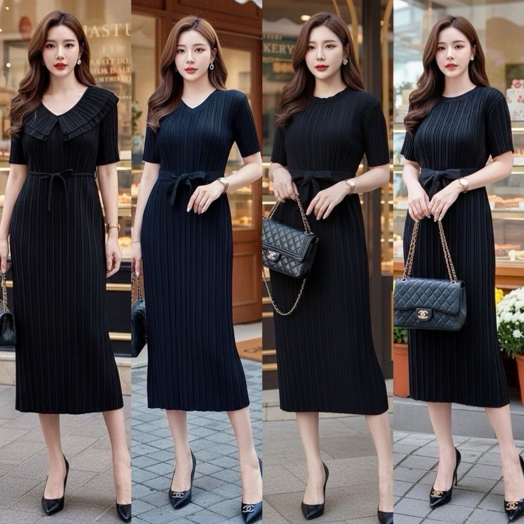 เดรสกระโปรง (มี 4 แบบ) ผ้าอัดพลีท ทรงสวยๆมาแล้วจ้า