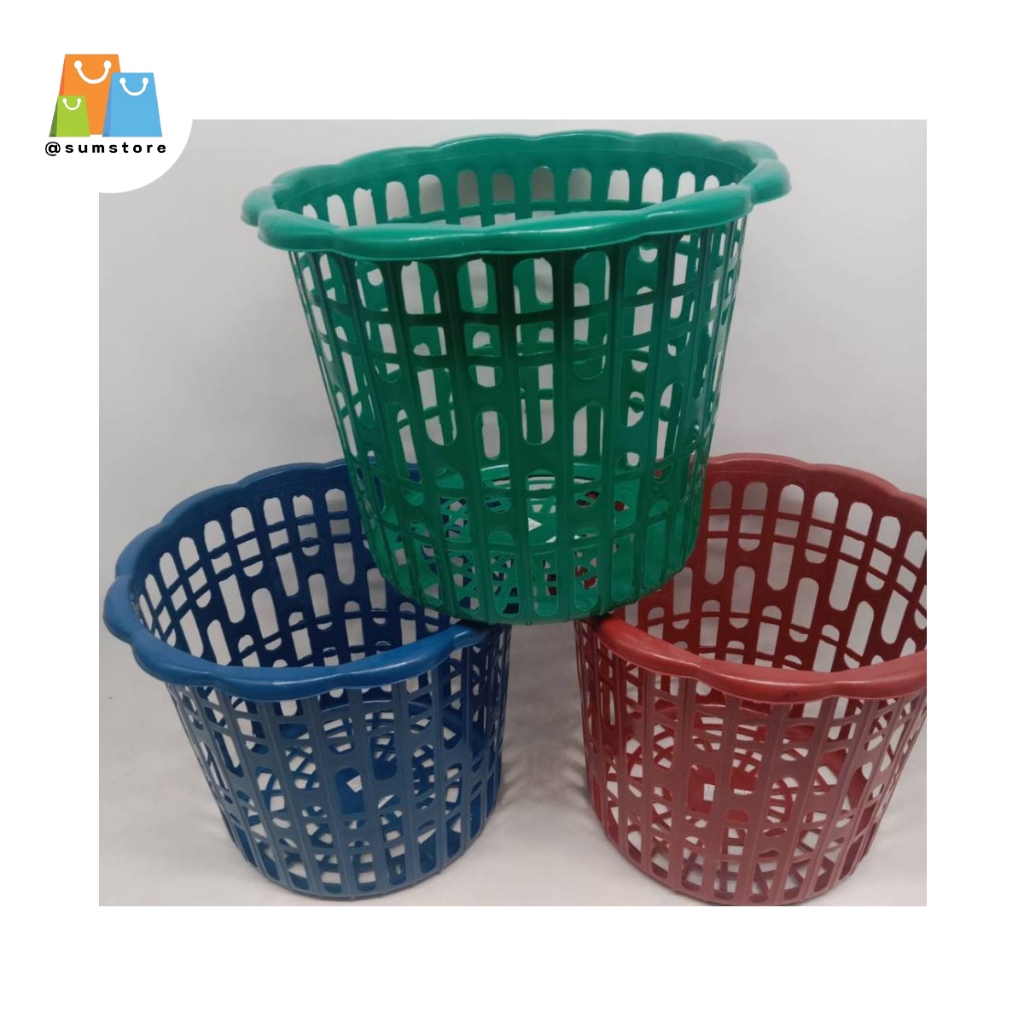 ตะกร้า กลมขอบดอกไม้ สีเข้ม คละสี  รุ่น W7029B 28x43cm