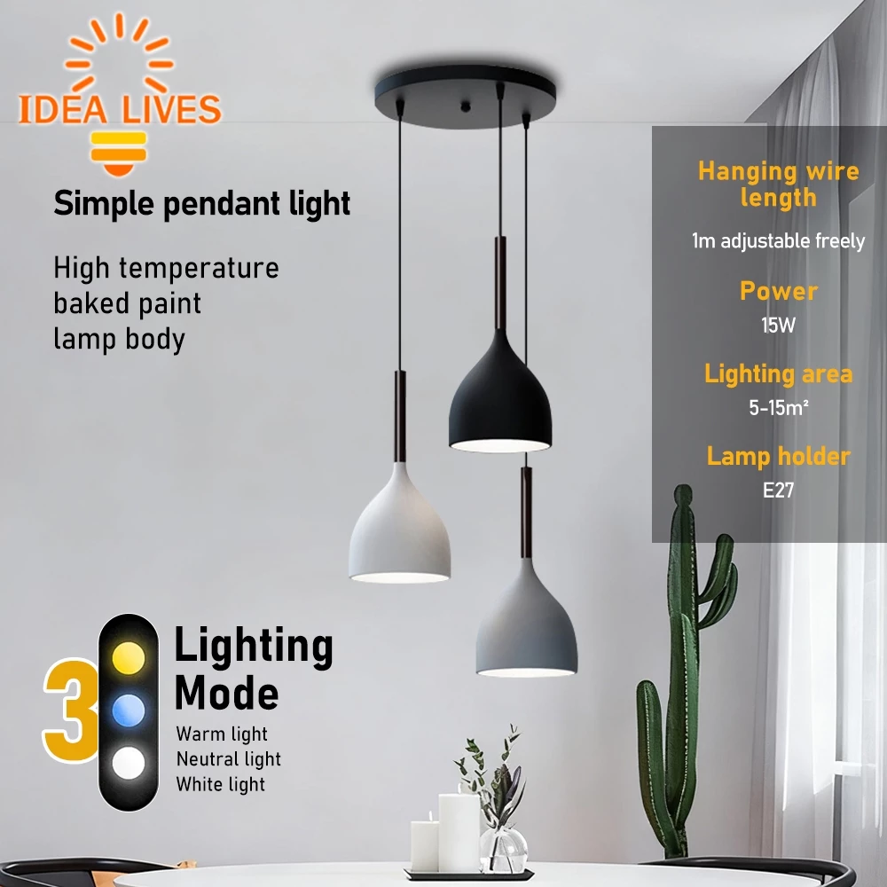 【idea life】LED Pendant Lamp โคมไฟเพดาน 3สี โคมไฟแขวนเพดา โคมไฟเพดานสร้างสรรค์สำหรับห้องครัว โคมระย้าสไตล์อุตสาหกรรม