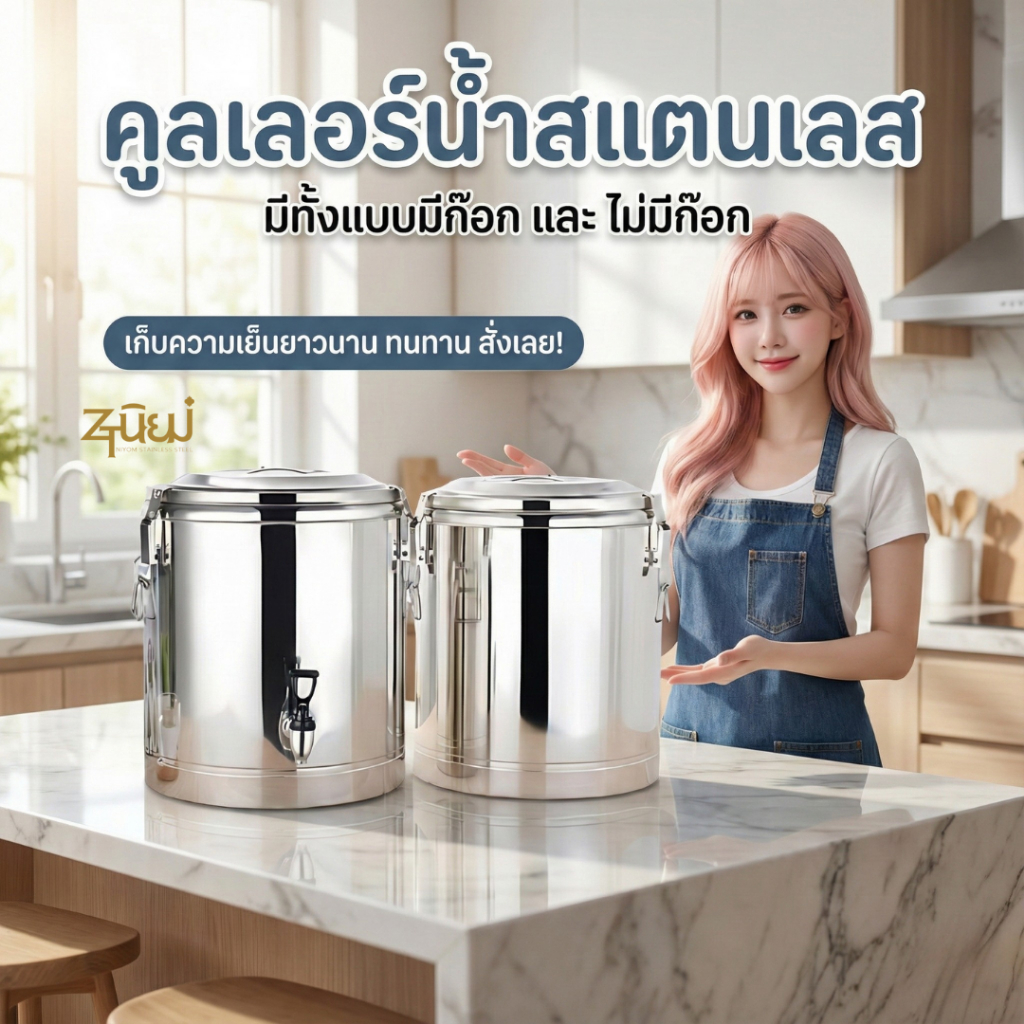 ถังน้ำสแตนเลส คูลเลอร์น้ำ เกรด 304/316 รุ่นหนาพิเศษ มี/ไม่มีก๊อก เก็บร้อน-เย็น ขนาด 10-60 ลิตร
